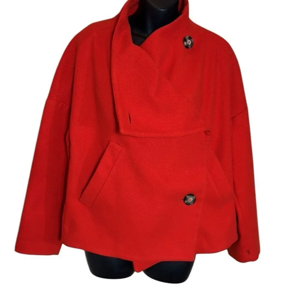 Anthropologie women’s xs Sascha assymetrical button front coat red chic - Picture 6 of 14